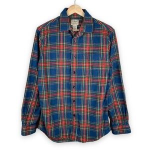 Vintage L.L. Bean Blue Plaid Flannel Shirt Long Sleeve Button Up - Size S